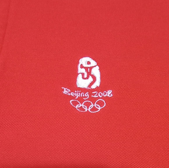 Beijing 2008 Olympics Official Staff Embroidered Red Unisex Polo Shirt Size L - Picture 4 of 10